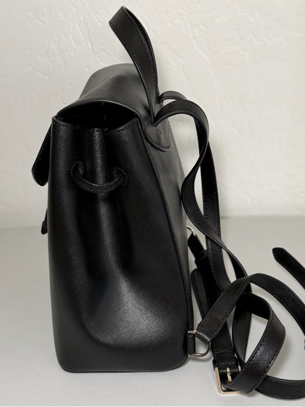 Kate Spade Lizzie Black Saffiano Leather Flap Backpack - Picture 5 of 13